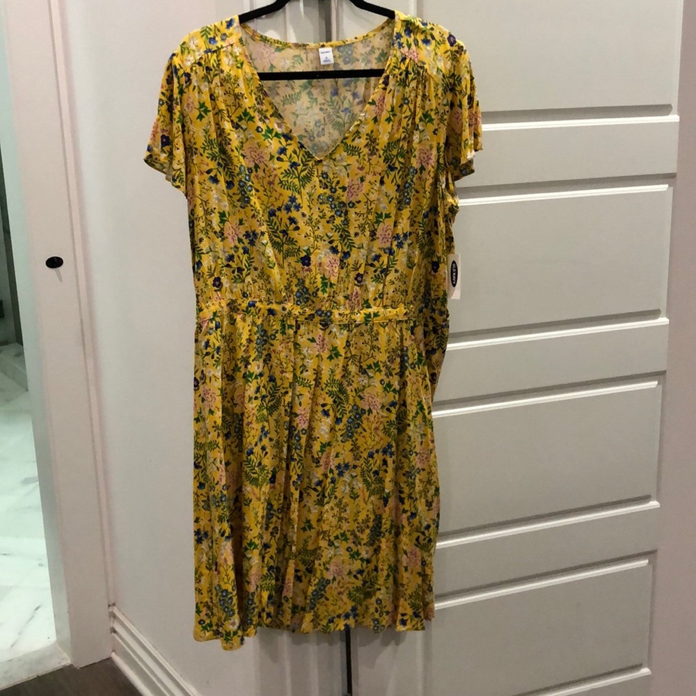 Womens old navy brand yellow floral print xl summer dress